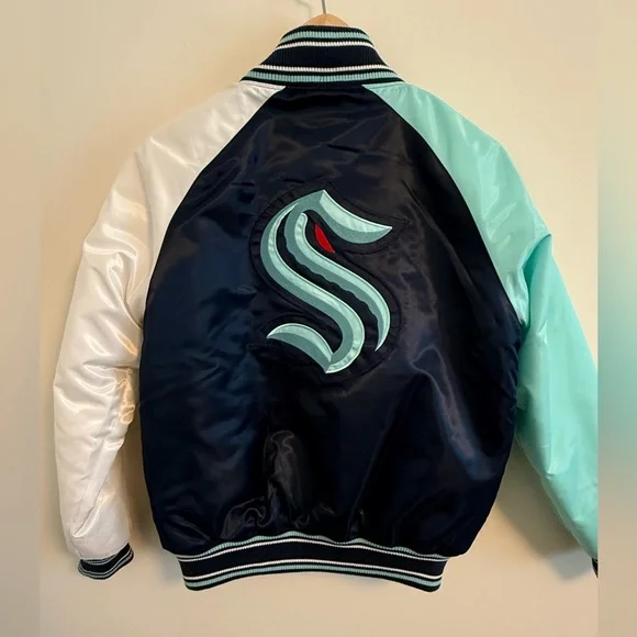 Seattle Kraken Navy Teal White Bomber Jacket - Picture 2 of 7